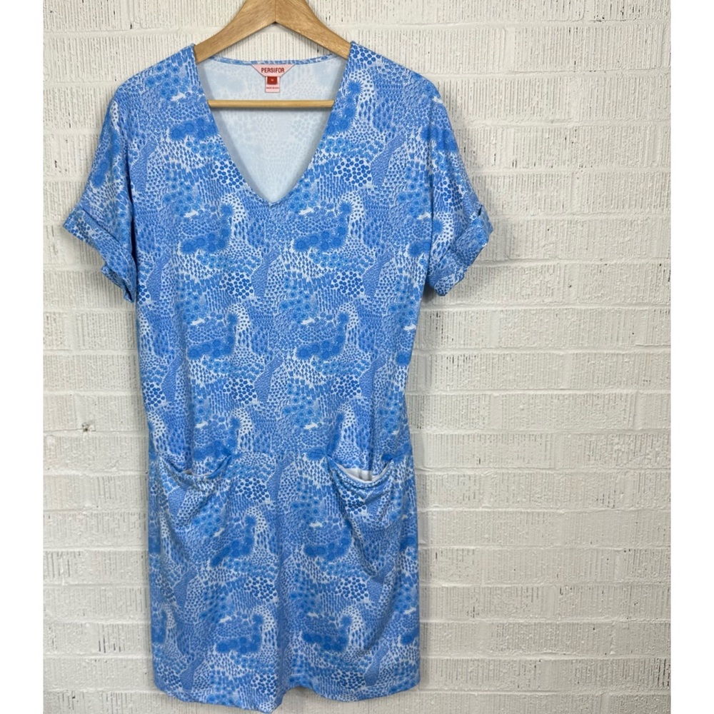 Persifor Carter Dress Blue White Whimsical Ditzy Floral Short Sleeve Pockets M